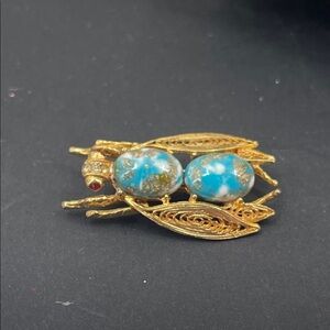 Being tested Gold and Turquoise Insect Brooch